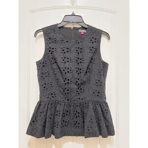 Vince Camuto Peplum Eyelet Black Sleeveless Size 8 Textured Top Shirt Women's *a